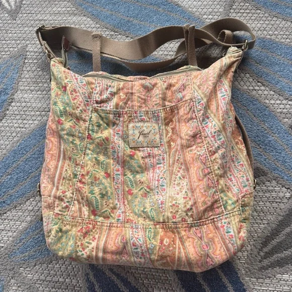 Vintage Y2K Fossil 1954 Paisley Floral Corduroy Crossbody Boho Purse Bag - Picture 2 of 8